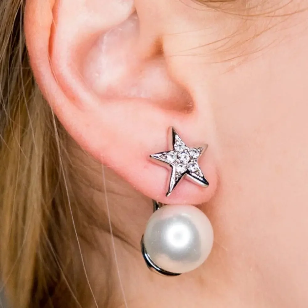 NEW Kenneth Jay Lane KJL Star Pearl Drop Pierced Earrings